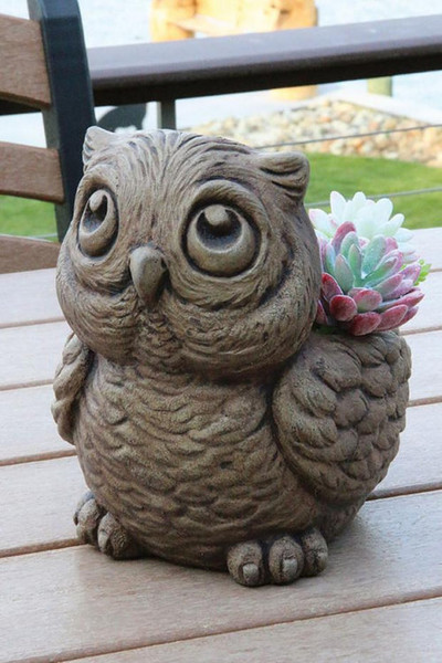 Hoot Cement Owl Planter Sculpture Vase Outdoor Sculptural Bird Artwork
